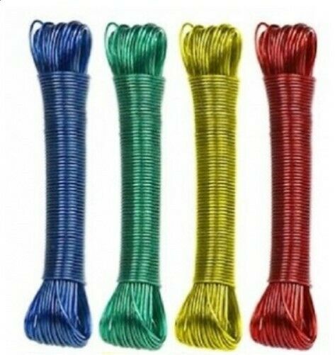 20M PVC Coated Metal Laundry Rope with Tensioner Strong Outdoor Clothesline Wire (Random Color)