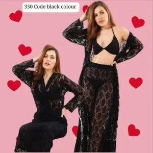 Black Lace Nightwear Set 4 Piece Premium Quality