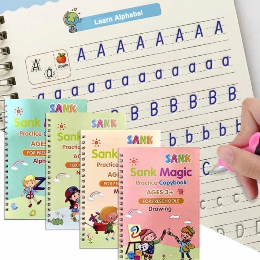 Sank Magic Practice Book Set 4 Books with Pen & 10 Refills Kids Handwriting Learning Kit - Image 3