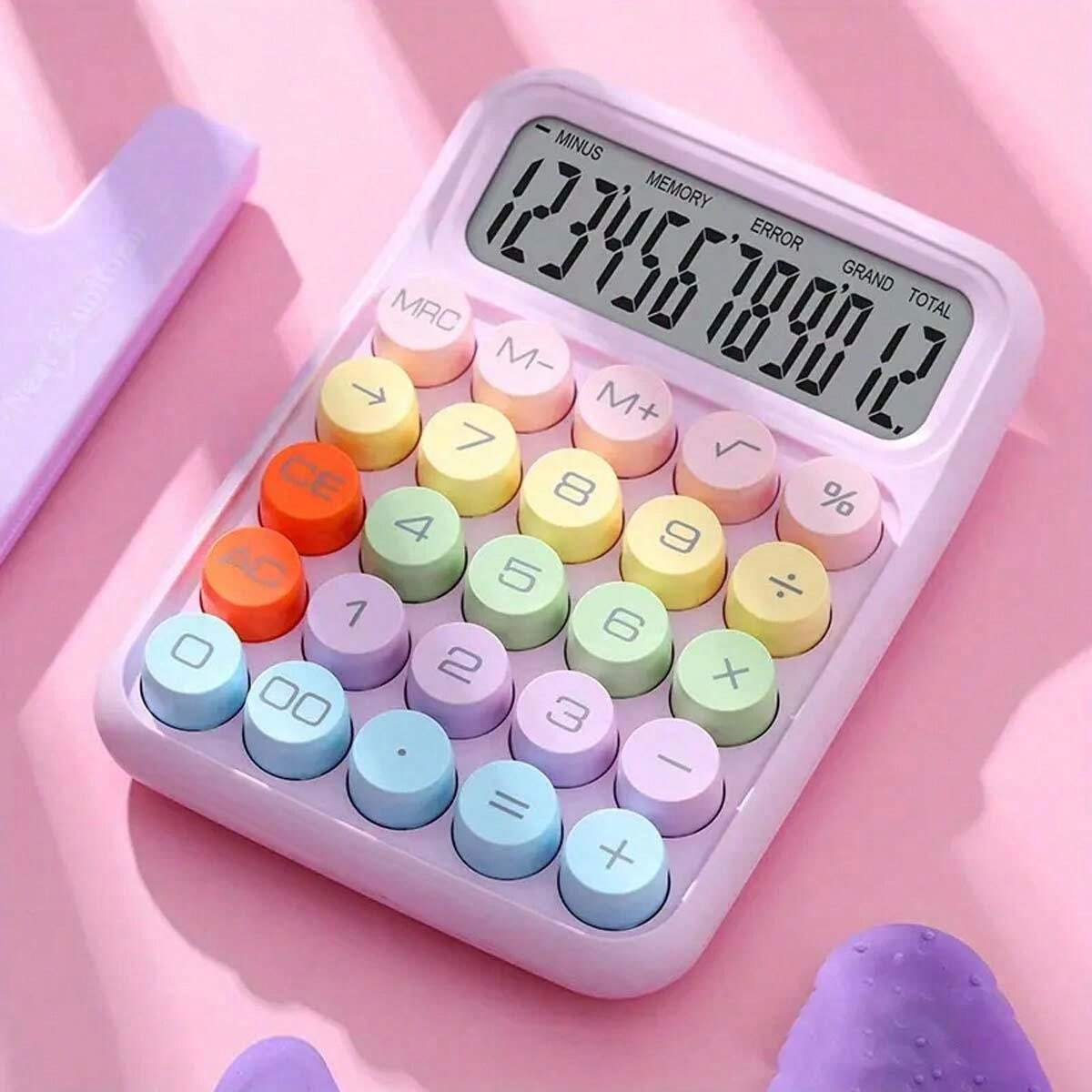 Colorful Mechanical Keyboard Calculator, Big Button LCD Display, Handheld (random color)cell operated - Image 2