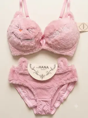 Fluffy Cute Fur Style Double Padded Bra with Panty – 1 Set - Image 6