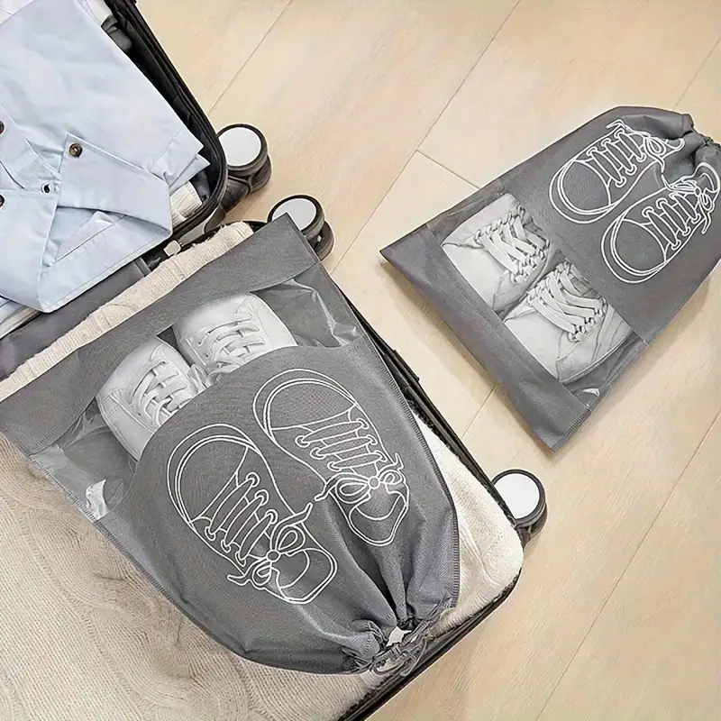 Pack of 01 - Shoe Bag for Travel & Home Storage Dustproof Printed Shoe Organizer Pouch in Random Gray Lightweight, Breathable, and Reusable Shoe Cover for Luggage, Closet, or Gym Use - Grey Color - Image 4