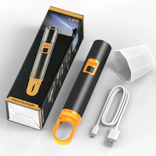 L-S18 Glare Rechargeable Type-C LED Flashlight With Power Bank USB Input/Output, Digital Display, Emergency Torch & Phone Charger for Outdoor & Home Use - Image 4