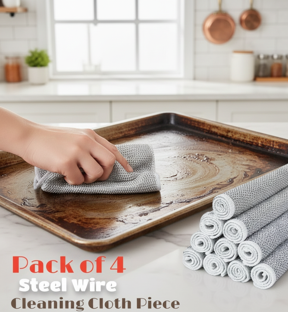 Pack of 4 Kitchen Steel Mesh Wire DishWasher Cleaning Cloth Durable Dishwashing Scrubber Pads for Utensils, Pots, Pans & Daily Kitchen Cleaning - Image 2