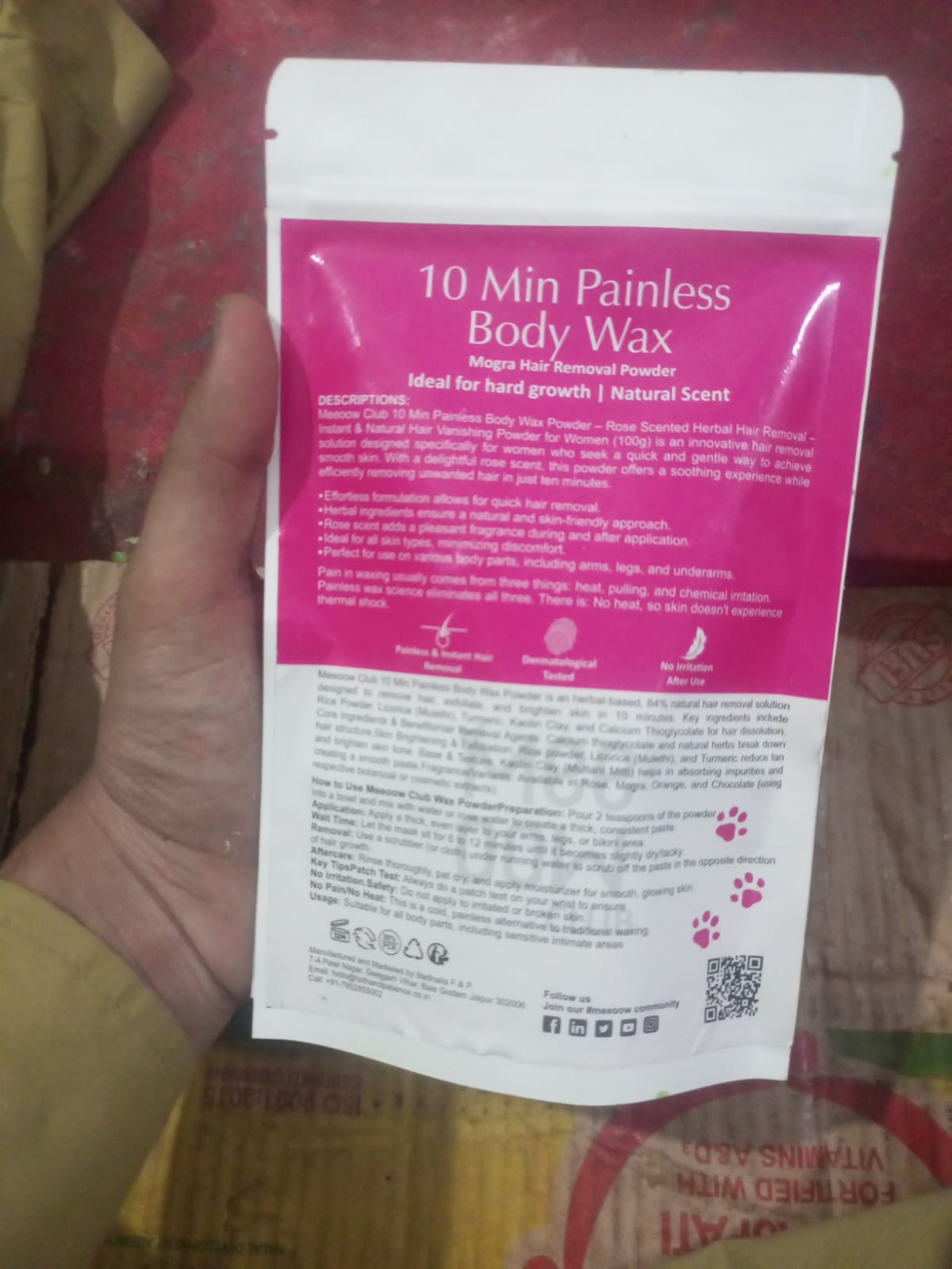 Meeoow Club 10 Min Painless Body Wax Powder Mogra Scented Herbal Hair Removal Powder (100g) - Image 5