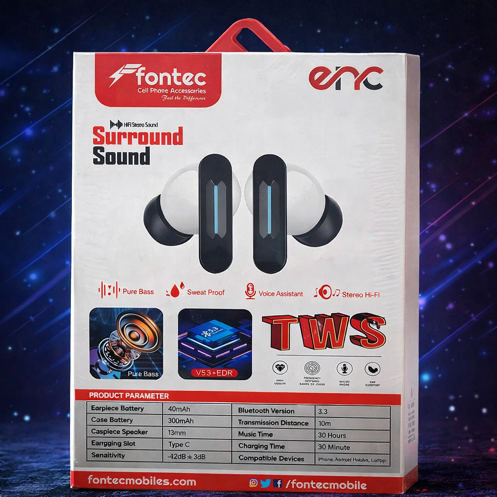 Fontec Winner TWS Wireless Earbuds Bluetooth 5.3 Gaming Earphones with ENC Noise Cancellation & Surround Sound - Image 3