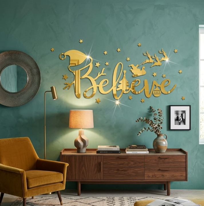 Acrylic Mirror Believe Wall Decoration Large 3D Inspirational Wall Art Sticker Decals (2x6 Feet)