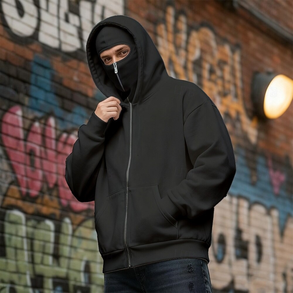 Balaclava Ninja Zipper Hoodie Jacket For Men Comfy Fashion - Image 4