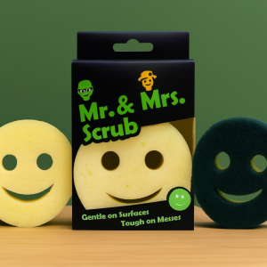Smiley Face Scrub Sponge Mr. & Mrs. Scrub | Gentle on Surfaces, Tough on Messes