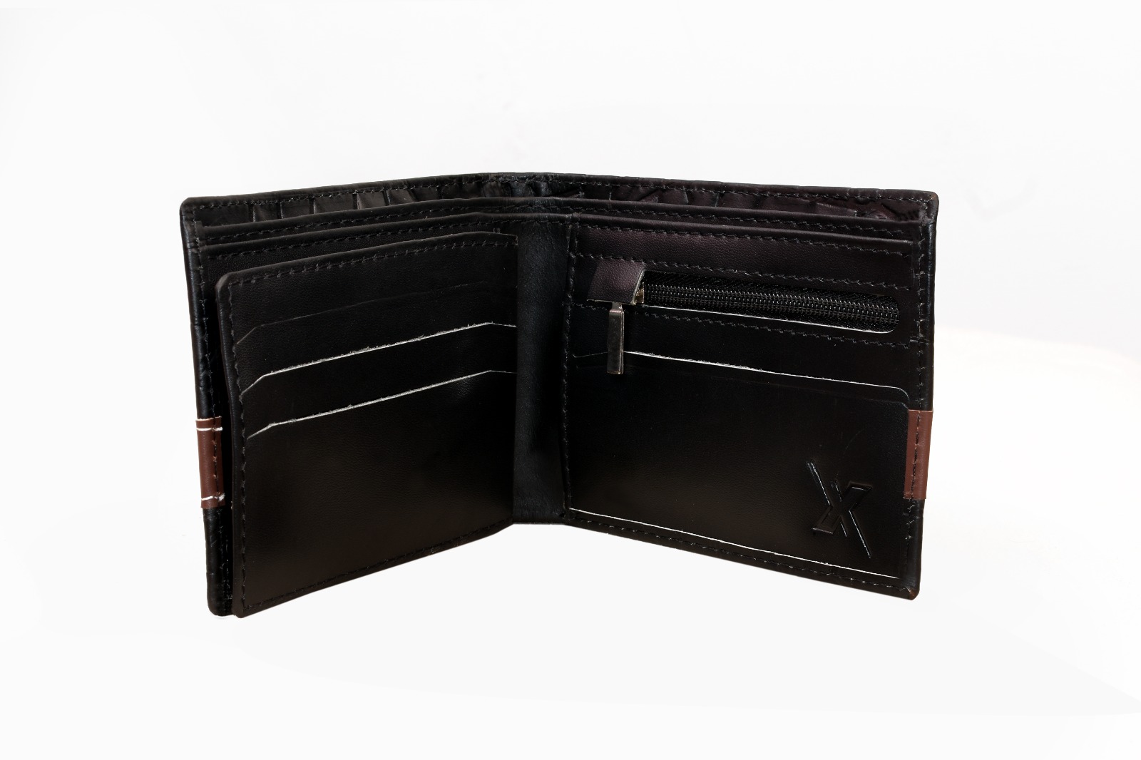 Mens Croc-Texture Cow Leather Wallet Black with Maroon Strip | Stylish Bifold Slim Wallet - Image 4