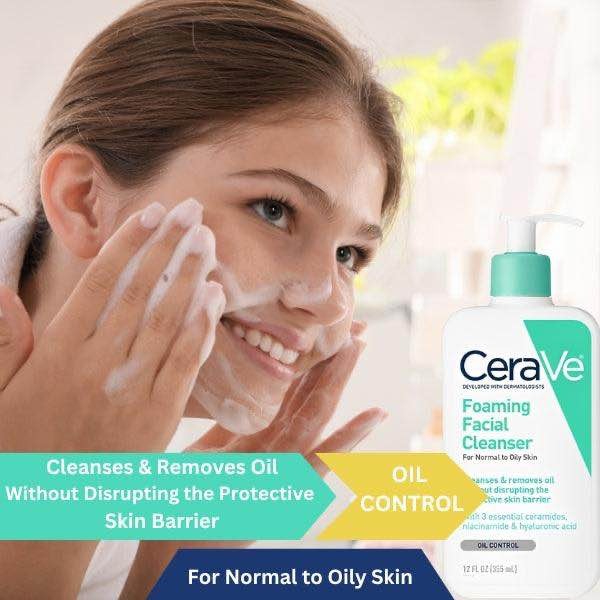 CeraVe Foaming Facial Cleanser for Normal to Oily Skin Oil Control with Ceramides, Niacinamide & Hyaluronic Acid, 237ml - Image 5