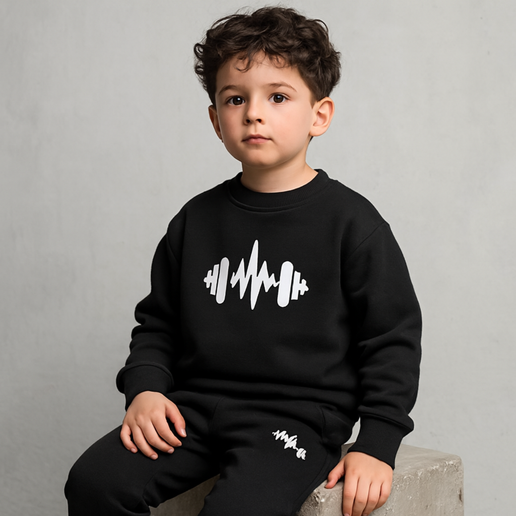 Black Cross Printed Fleece Winter Kids Tracksuit - Image 2