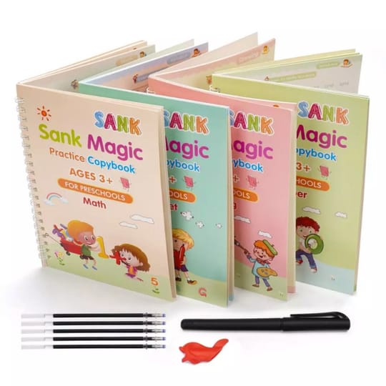 Sank Magic Practice Copybook Set 4 Pcs Reusable Handwriting Practice Books With 10 Refills for Kids with Magic Ink Technology - Image 3