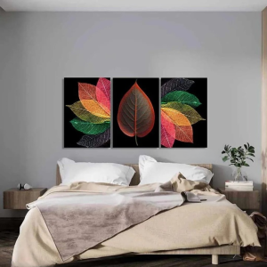Translucent Leaf Triptych Set of 3 Wooden Frame Wall Art Panels with Double Tape for Easy Mounting (Available in Two Sizes)
