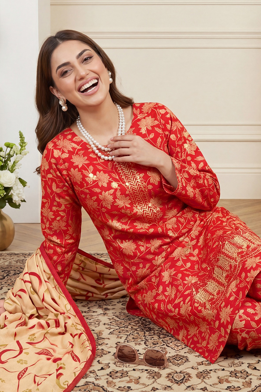 Aneelas Premium Embroidered Lawn 3PC Unstitched Suit with Printed Dupatta - Image 2