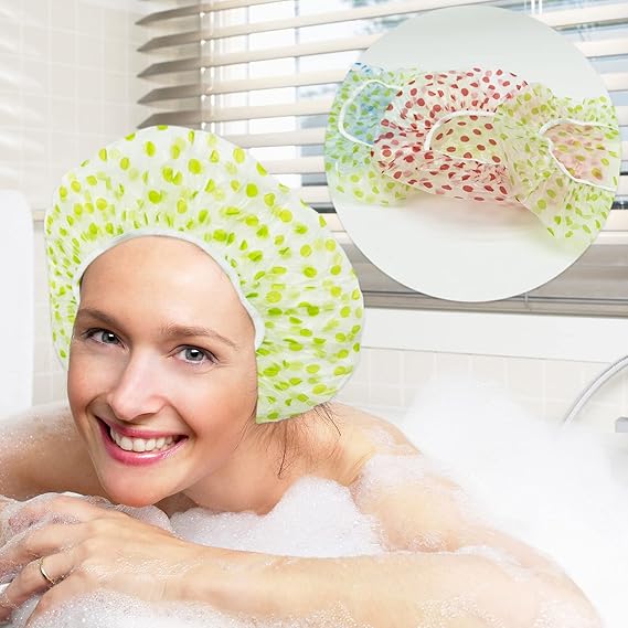 (pack of 6) Shower Caps Waterproof Shower Cap for Women Reusable Shower Hat Bath Caps with Elastic Band, Large Plastic Long Hair Environmental Protection Hats for Ladies Girls Kids Spa Salon - Image 5