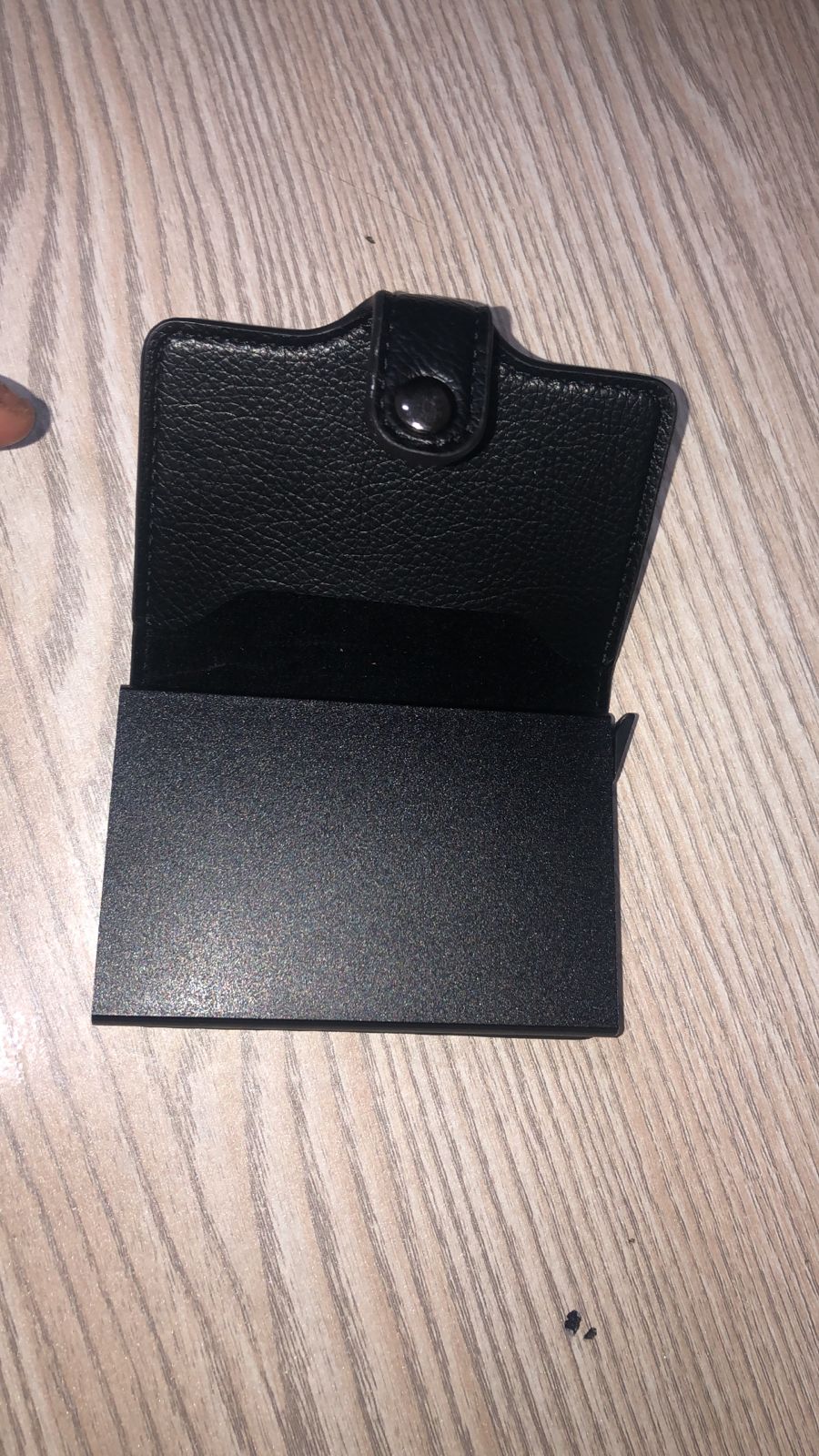 Slim Metallic Pop-Up Card Holder โ RFID Blocking Minimalist Wallet with Leather Wrap (Black) - Image 3