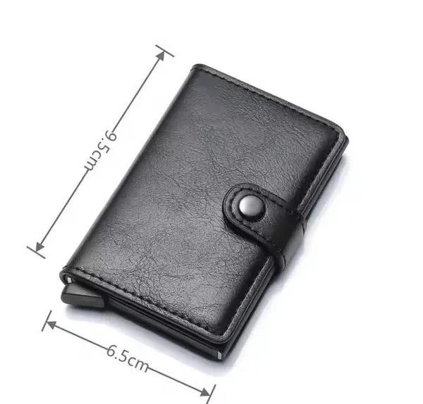 Slim Metallic Pop-Up Card Holder โ RFID Blocking Minimalist Wallet with Leather Wrap (Black) - Image 4
