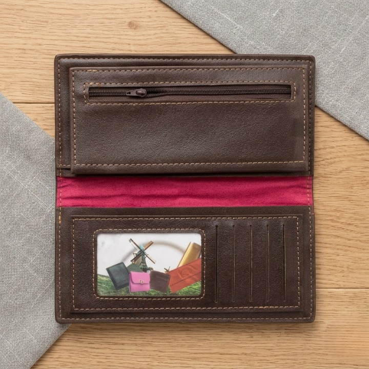 Premium Ferrari Inspired Long Wallet – Slim Bi-Fold Men's Clutch & Travel Organizer with Elegant Logo Detail (Brown) - Image 6