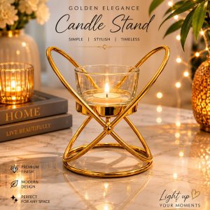 Elegant Black Metal Candle Holder – Decorative Tabletop Candle Stand for Home Décor (9x8x11cm | Without Candle)