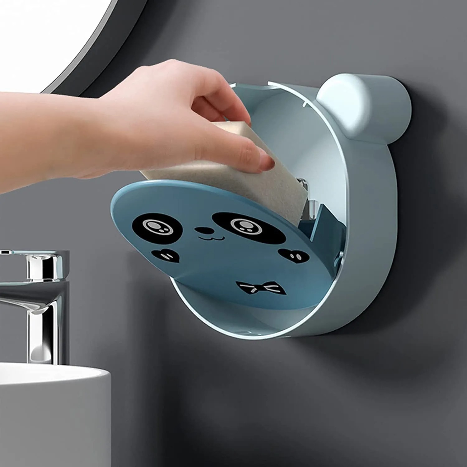 Wall Mounted Cute Panda Soap Dish Holder – Punch-Free Drainage Soap Box Rack for Bathroom & Kitchen (Random Color) - Image 2