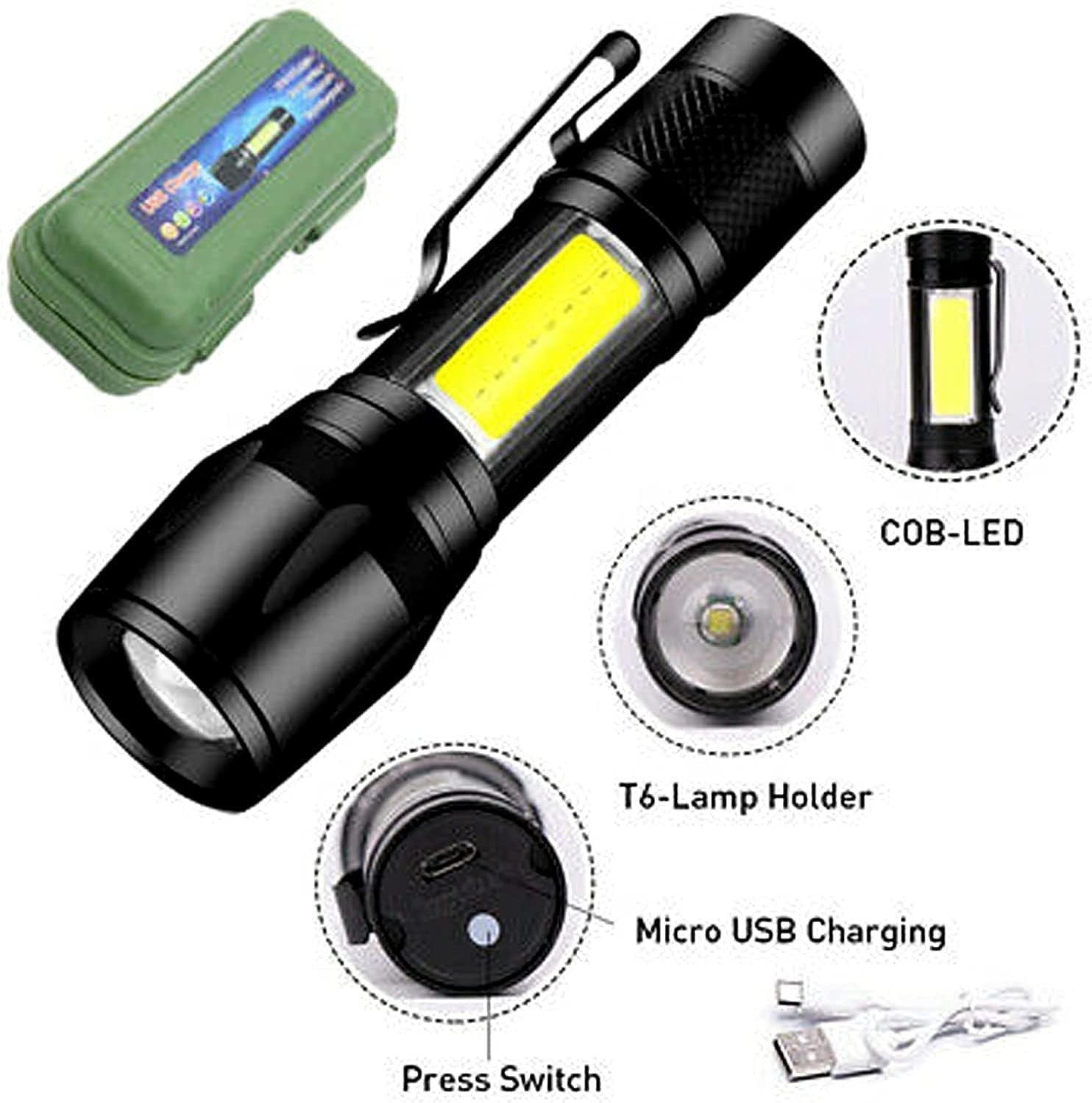 Metal COB Flashlight Torch | Mini LED Rechargeable Work Light | Emergency Penlight | Portable Pocket Torch | Waterproof - Image 2