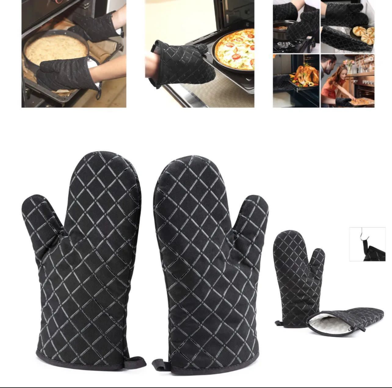 Premium Heat Resistant Oven Mitts 2Pcs Extra Long Kitchen Gloves For Baking Cooking BBQ And Grilling Durable Cotton (Random Colour And Design ) - Image 2