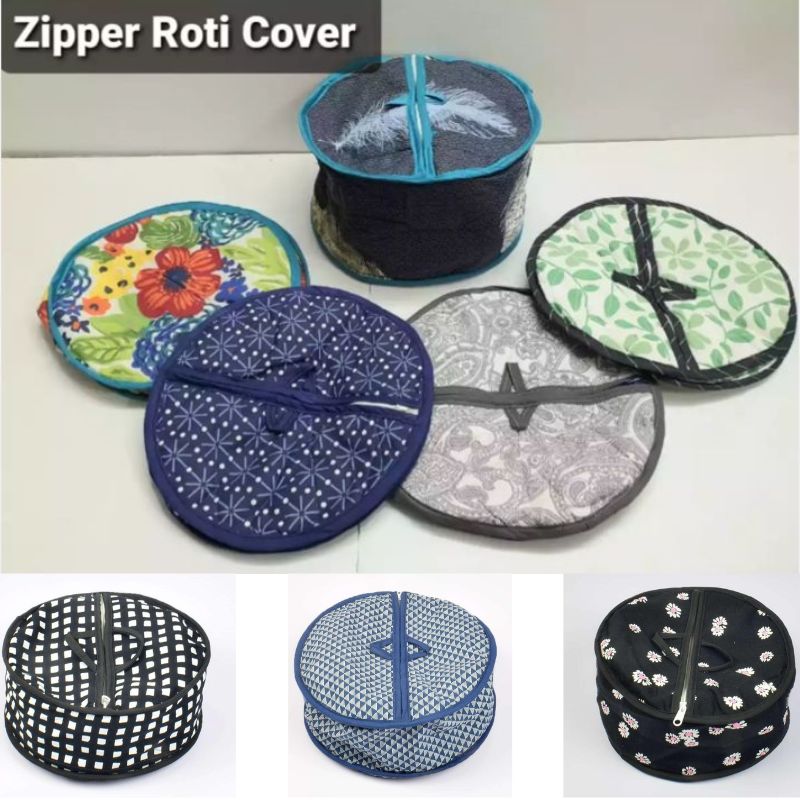 Roti Chapati Cotton Cover Bag With Round Zip Opening Keeps Rotis Fresh And Warm ( Random Design And Colour ) - Image 3
