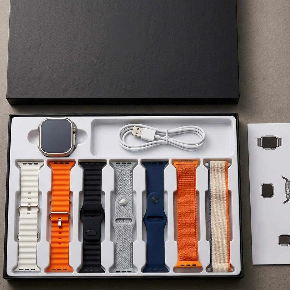 iMounra 2 BIG 2.01 Ultra Smartwatch Random Box | 7 in 1 Strap Multi-Color Bundle - Image 4