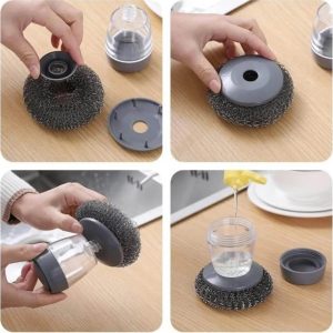 Kitchen Soap Dispensing Palm Brush  Automatic Filling Dish Scrubber with PET Bristles  Non-Scratch Cleaning Brush for Pots, Pans, and Sinks