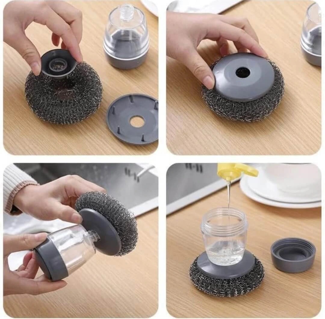 Kitchen Soap Dispensing Palm Brush Automatic Filling Dish Scrubber with PET Bristles Non-Scratch Cleaning Brush for Pots, Pans, and Sinks