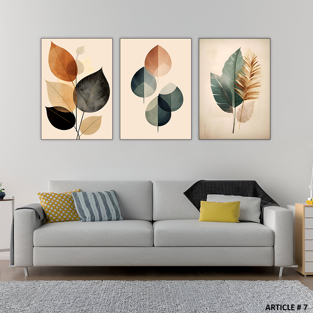 Set of 3 Botanical Wall Art Frames 8x11 MDF Wood with Adhesive Backing