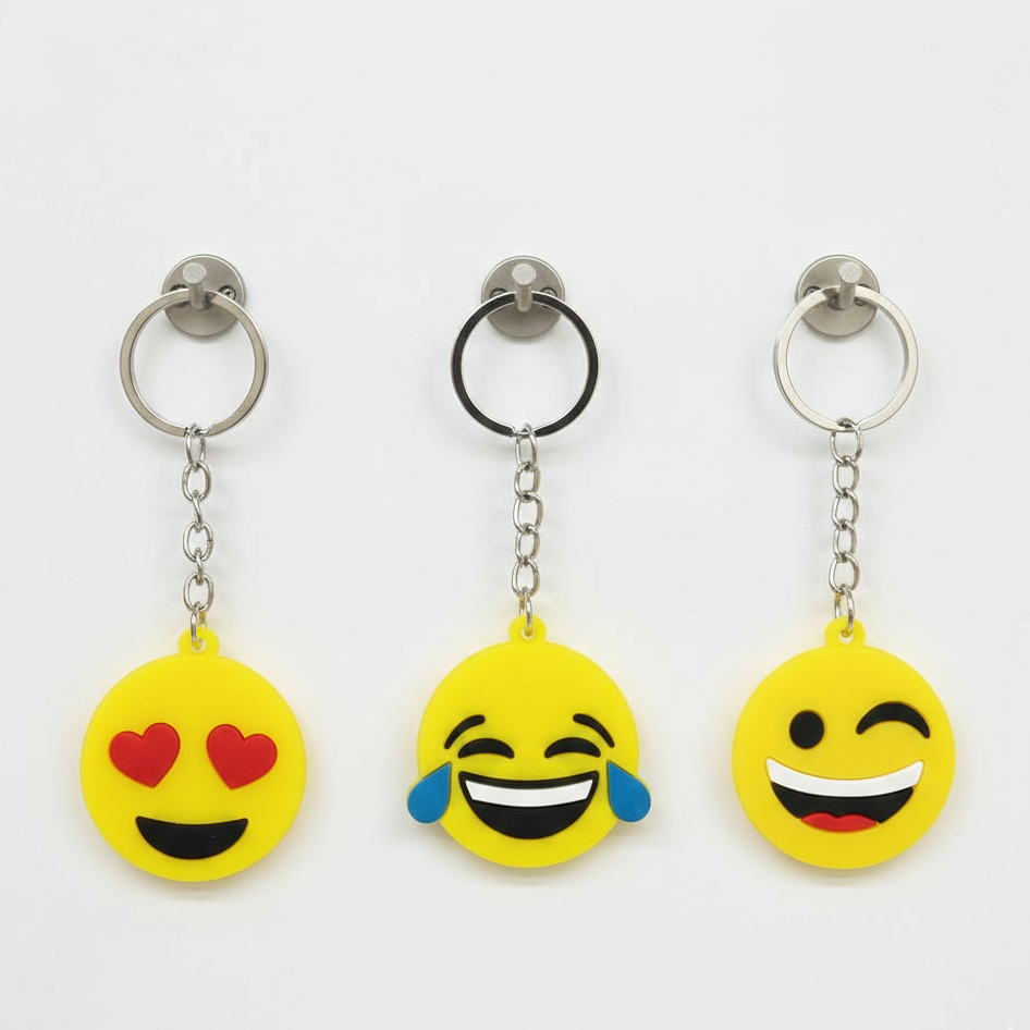 Pack of 3 Assorted Round Emoji Reaction Keychains Plastic Smiley Face Charms (Random Designs) - Image 3