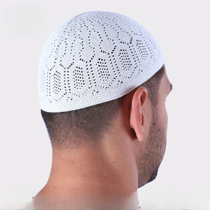 Men's Cotton Knitted Namaz Cap Pack Of 3 Comfortable And Breathable White Prayer Caps For Daily Use - Image 2