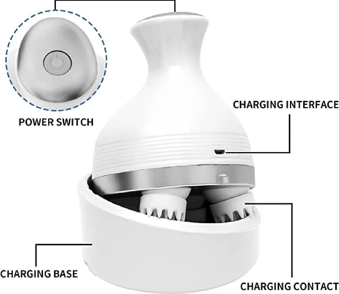 Electric Scalp Massager with 4 Tissue Kneading Nodes Waterproof Handheld Head & Full Body Massager for Stress Relief - Image 2