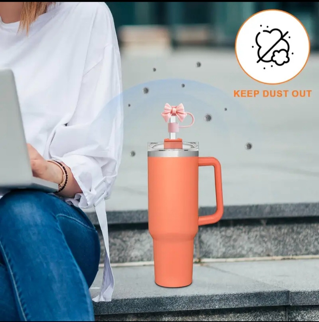 1PC Cute Bow Straw Cap Cover for 10mm Straws Fits Stanley Tumbler Cups, Dustproof & Leak-Resistant (Random Color) - Image 4