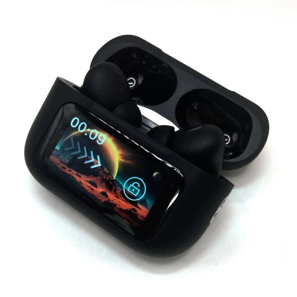 A9 Pro Earbuds With Anc Technology Sleek Matte Black Design Led Indicator Built In Screen And Clear Sound Quality - Black
