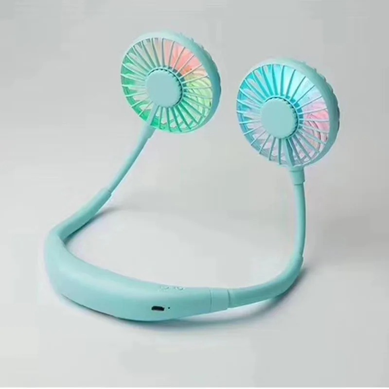 Lazy Portable Silent Neck Fan Wearable Rechargeable Dual Fan with LED Light & 3-Speed Control (Random Color) - Image 2