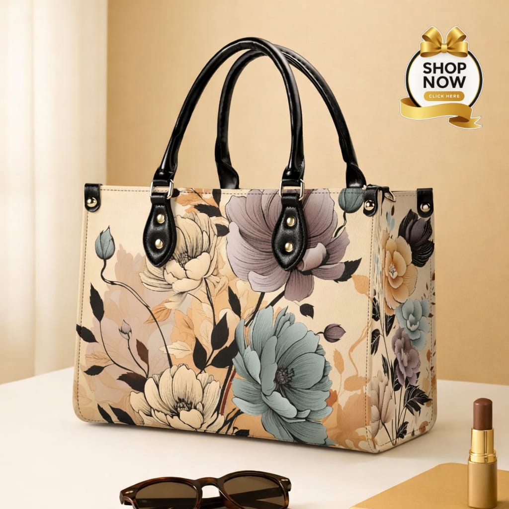 Premium Floral Print Tote Bag Elegant Handcrafted Shoulder Bag with Top Handles - Image 4