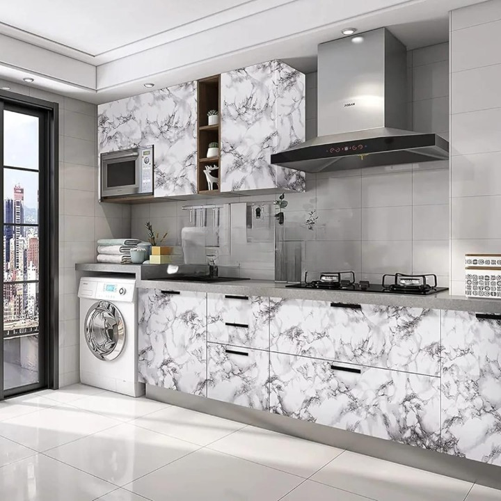 Self Adhesive White Marble Sheet Sticker For Kitchen, Cupboard, Wall Anti Oil And Heat Resistant Wallpaper - 02 Meter - Image 3