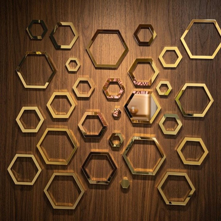 Hexagonal 2D Acrylic Wall Mirror Stickers - Image 2
