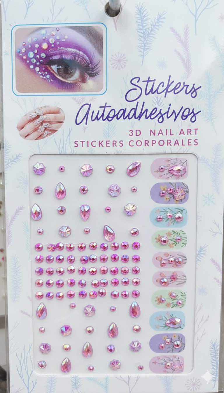 Temporary Tattoo for Women Rhinestone Gems Face & Body Sticker | Self-Adhesive Crystal Makeup Decoration for Parties & Festivals (Random Design) - Image 4