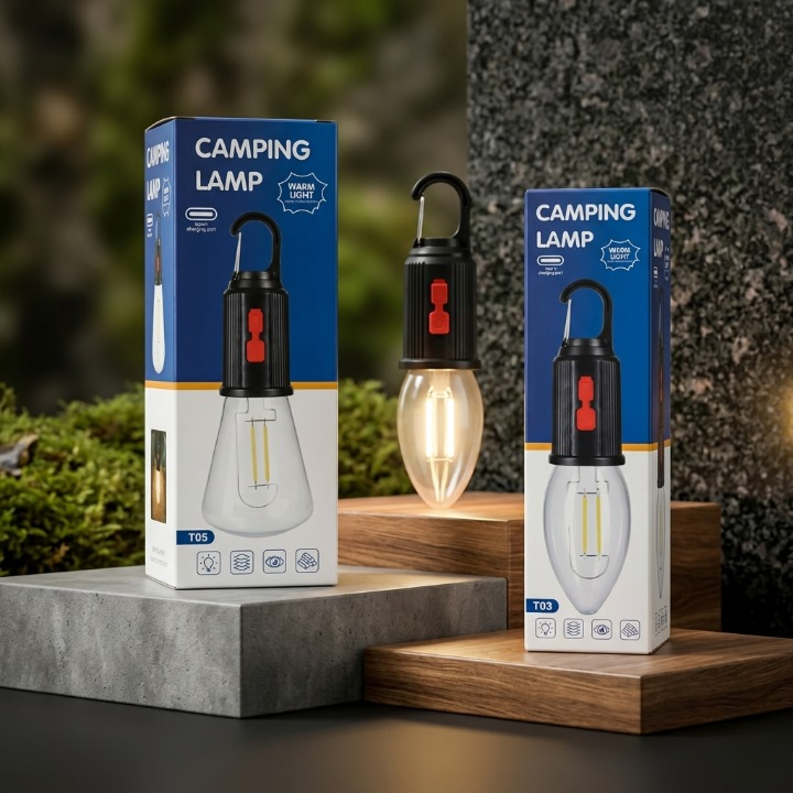 T03 & T05 Portable Warm Light Camping Lamp with Hanging Hook Rechargeable Emergency LED Lantern - Image 2