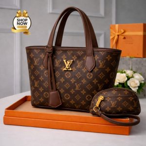 Womens LV Print Handbag Set With Small Bag Stylish Leatherette Design