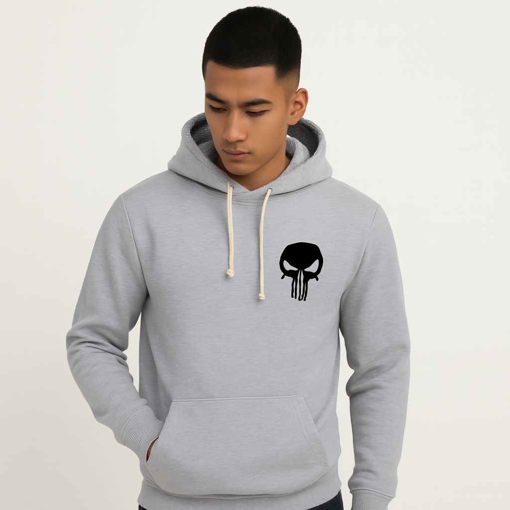 Printed Grey Hoodie for Teens & Adults Black Skull Graphic, Premium Fabric - Image 3