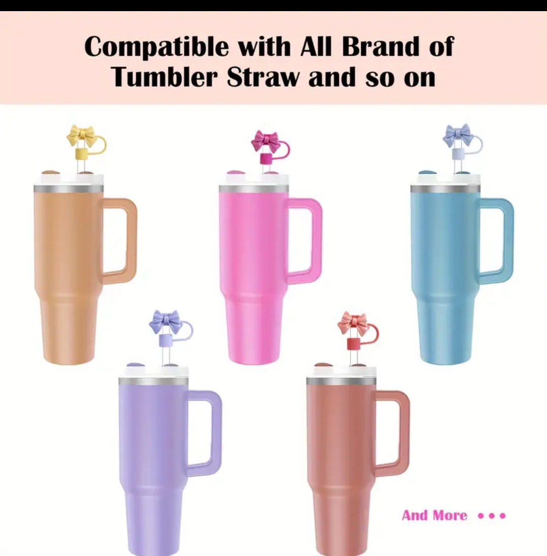1PC Cute Bow Straw Cap Cover for 10mm Straws Fits Stanley Tumbler Cups, Dustproof & Leak-Resistant (Random Color) - Image 2