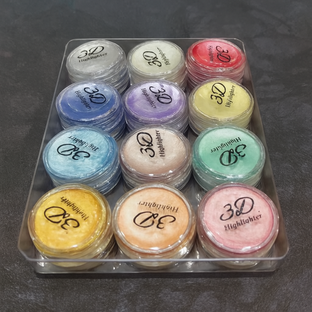 Professional 3D Highlighter 12 Color Palette Trendy Creamy Shimmer Kit With Pressed Powder Shades Shiny Makeup Cosmetic Palette Box For Radiant Glow