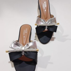 Walk Fusion Luxe Rhinestone-Accented Bow Slides Elegant Slip-On Flat Sandals