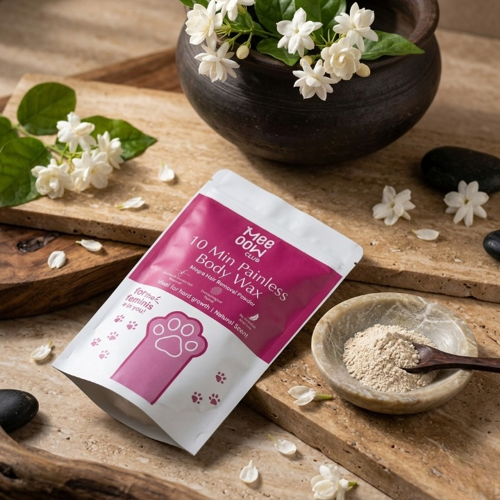 Meeoow Club 10 Min Painless Body Wax Powder Mogra Scented Herbal Hair Removal Powder (100g) - Image 3