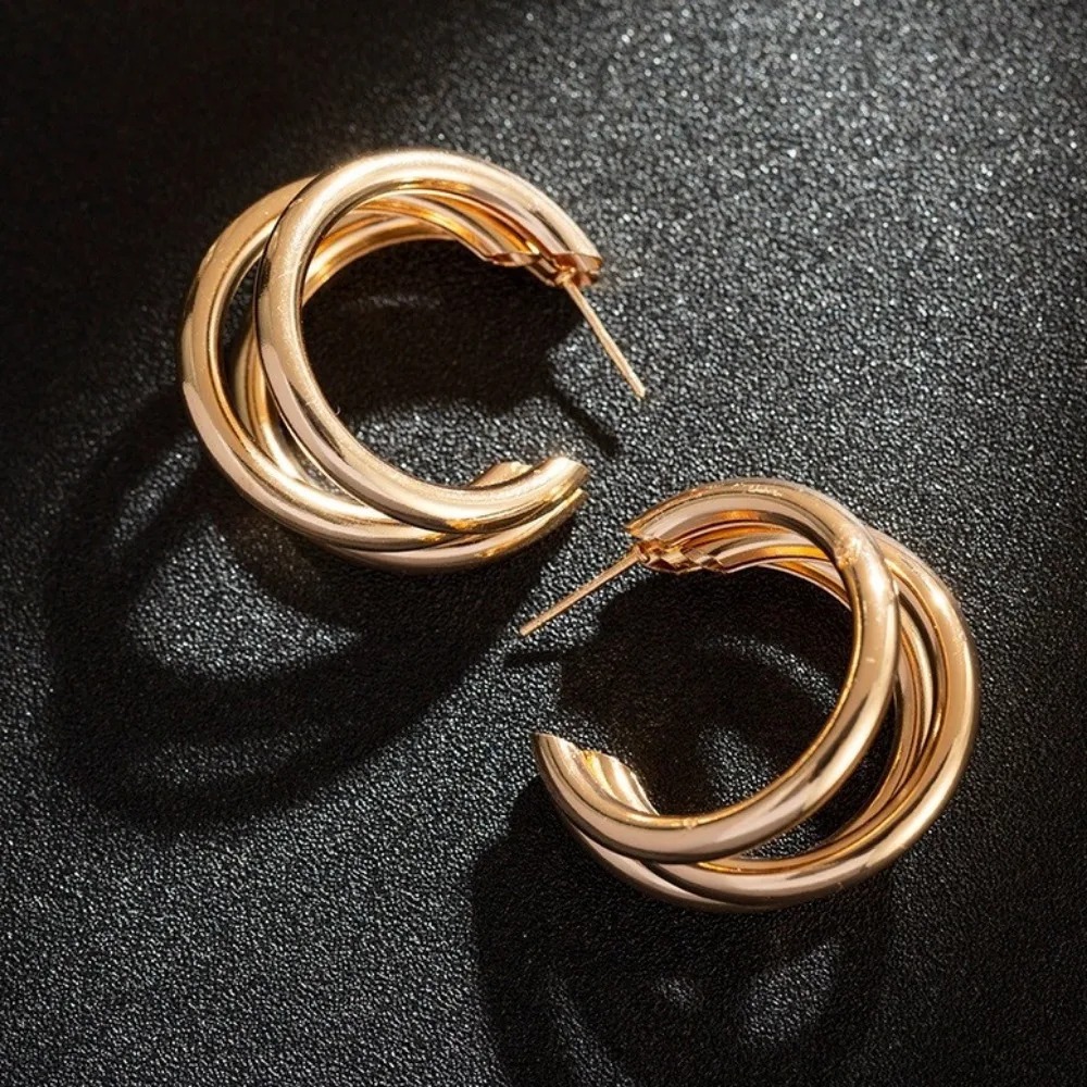 Punk Oval Hoop Earrings Metallic Geometric Ear Buckle Minimalist Style U-shaped Daily Life Earring Accessories For Women Round Piercing Jewelry Gift - Image 4